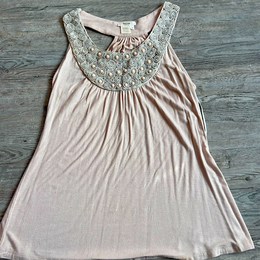 Cream Top with Beading and rhinestone details